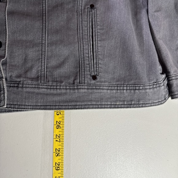 Christiana Zinn Denim Jacket Womens 3X Gray Pockets Animal Print Cuffs Y2K Retro - Picture 13 of 13